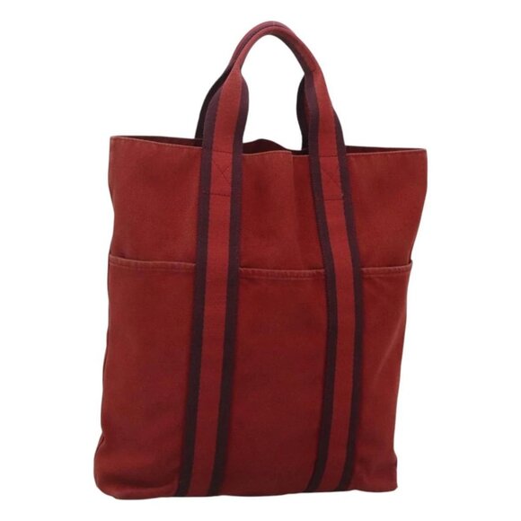 HERMES Fourre Tout Cabas Tote Bag Canvas Red Auth ti3109 - Picture 1 of 16